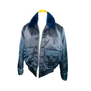 Horace Small Tuffy Jac Police Jacket Black Nylon w/Faux Fur Collar Vintage 40L